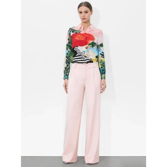 Alice + Olivia Willa Palm Beach Silk Blouse Medium NWT $350 - Picture 2 of 13